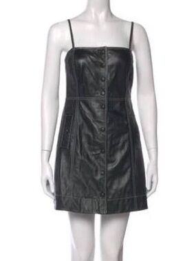 Ganni Lamb Leather Button-Front Mini Dress